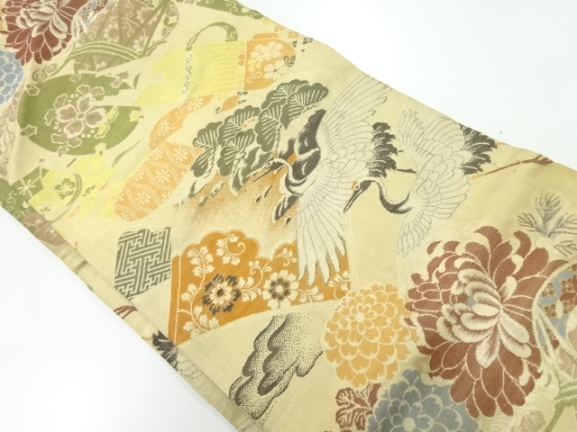 JAPANESE KIMONO / ANTIQUE NAGOYA OBI / WOVEN MUSICAL INSTRUMENTS PATTERN